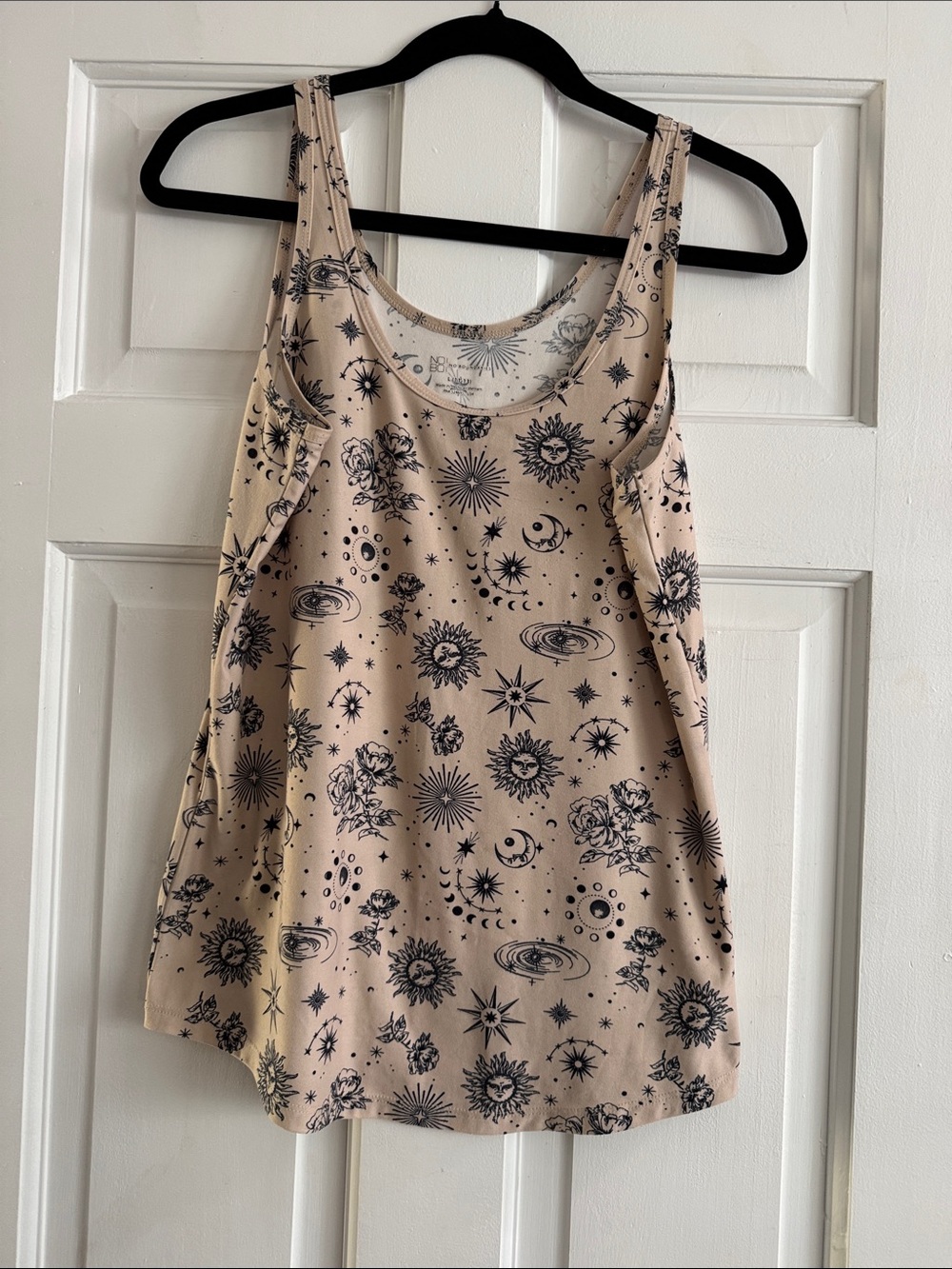 No Boundaries Beige Tank Top with Black Celestial Print